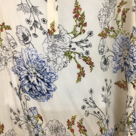 daniel rainn White Floral Print Sheer Loose Fit Blouse Shirt - Picture 4 of 8